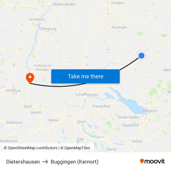 Dietershausen to Buggingen (Kernort) map