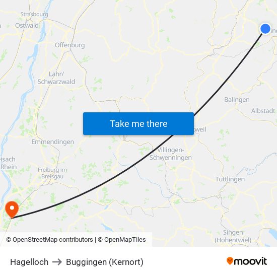 Hagelloch to Buggingen (Kernort) map