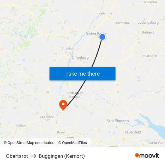 Obertsrot to Buggingen (Kernort) map