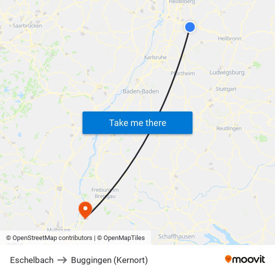 Eschelbach to Buggingen (Kernort) map