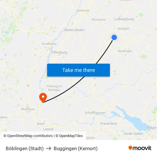 Böblingen (Stadt) to Buggingen (Kernort) map