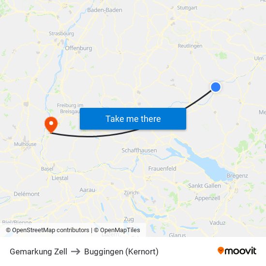 Gemarkung Zell to Buggingen (Kernort) map