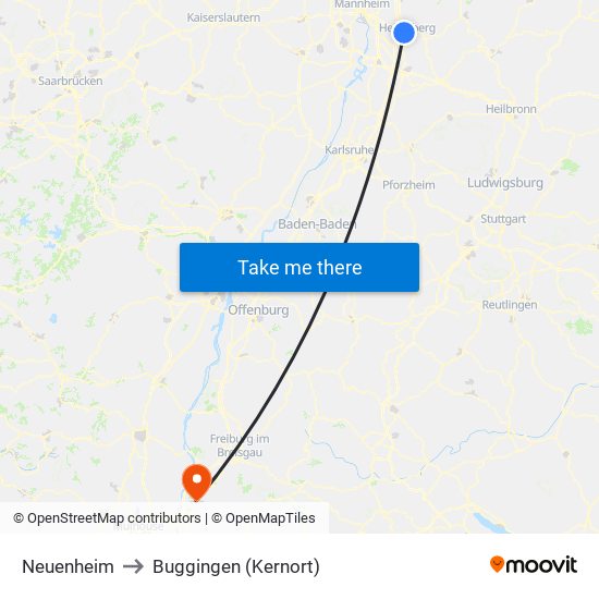 Neuenheim to Buggingen (Kernort) map