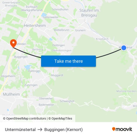 Untermünstertal to Buggingen (Kernort) map