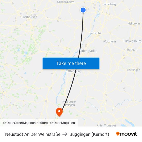 Neustadt An Der Weinstraße to Buggingen (Kernort) map