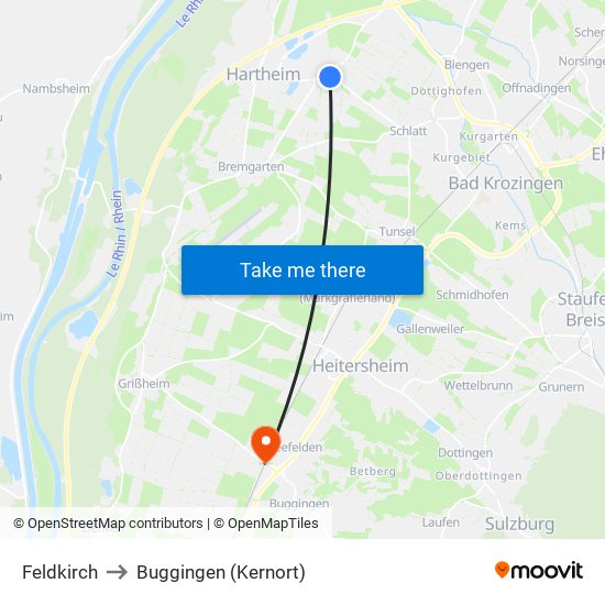 Feldkirch to Buggingen (Kernort) map