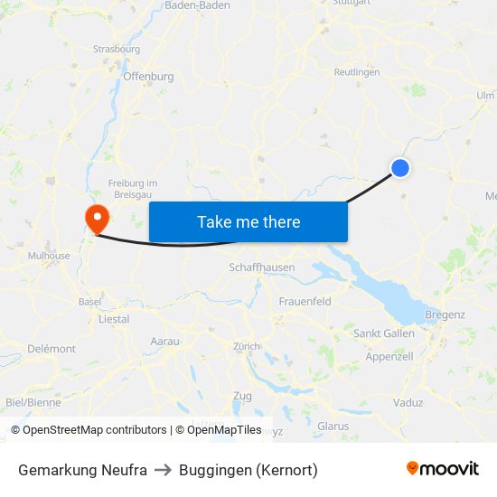 Gemarkung Neufra to Buggingen (Kernort) map