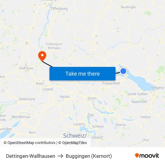 Dettingen-Wallhausen to Buggingen (Kernort) map