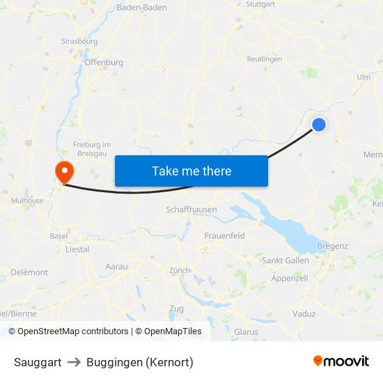 Sauggart to Buggingen (Kernort) map