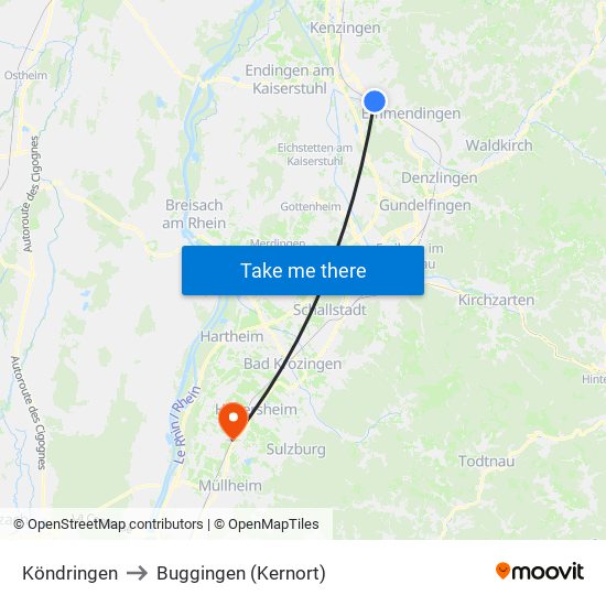 Köndringen to Buggingen (Kernort) map