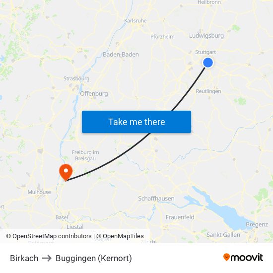 Birkach to Buggingen (Kernort) map