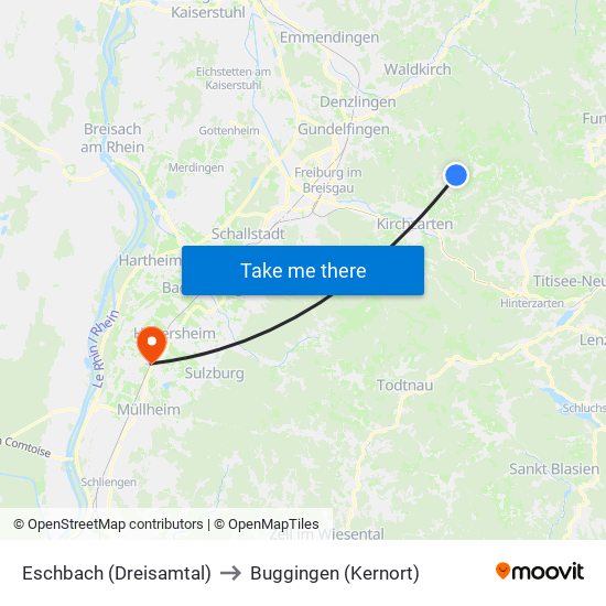 Eschbach (Dreisamtal) to Buggingen (Kernort) map