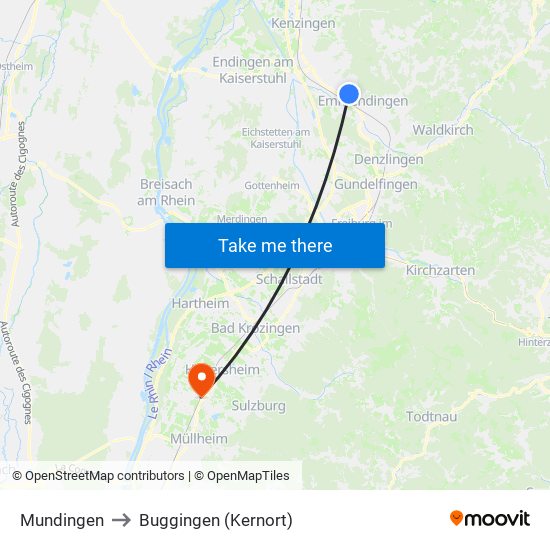 Mundingen to Buggingen (Kernort) map