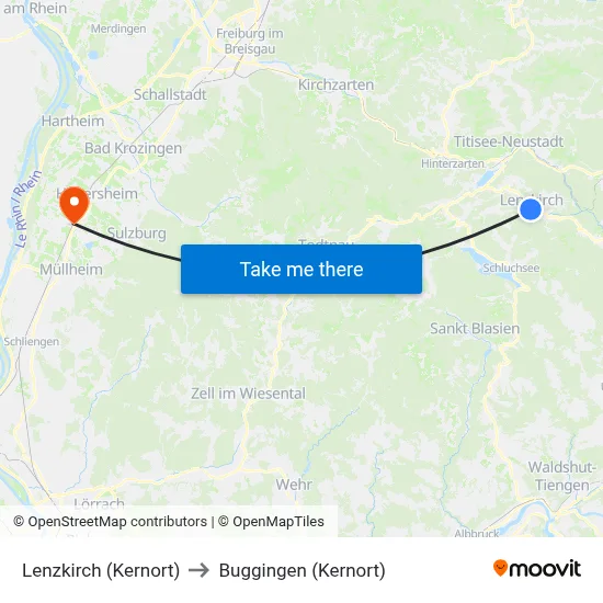Lenzkirch (Kernort) to Buggingen (Kernort) map