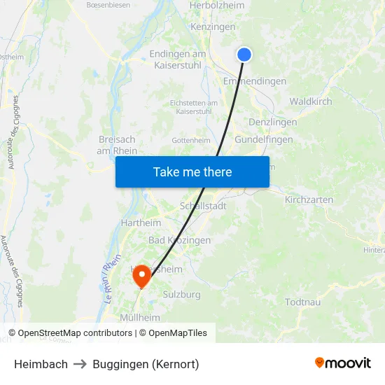 Heimbach to Buggingen (Kernort) map