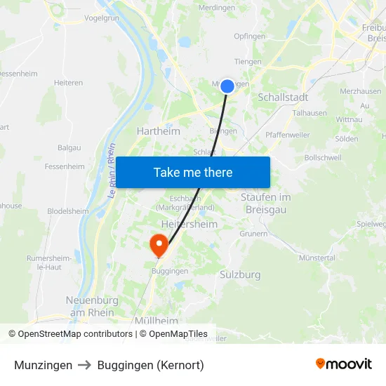 Munzingen to Buggingen (Kernort) map