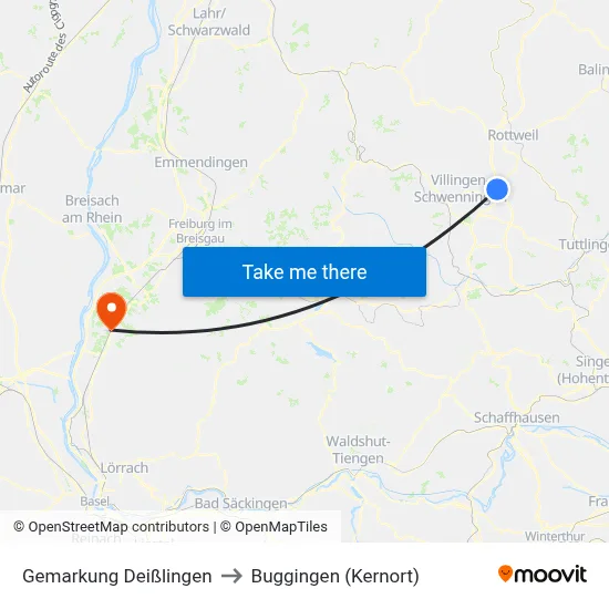 Gemarkung Deißlingen to Buggingen (Kernort) map