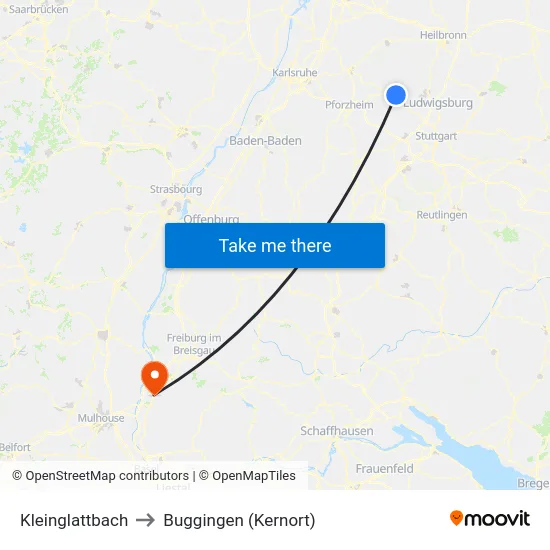 Kleinglattbach to Buggingen (Kernort) map