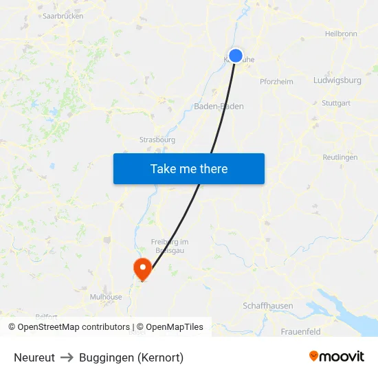 Neureut to Buggingen (Kernort) map