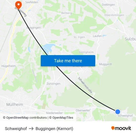 Schweighof to Buggingen (Kernort) map