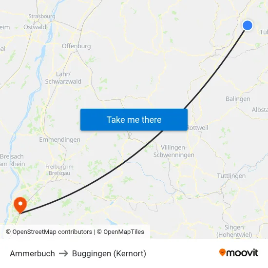 Ammerbuch to Buggingen (Kernort) map