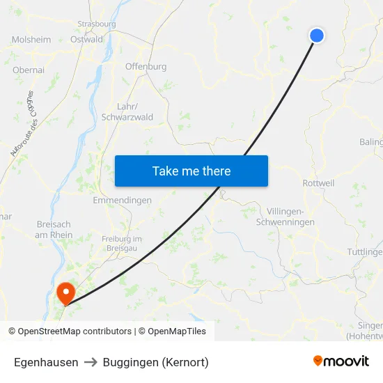 Egenhausen to Buggingen (Kernort) map