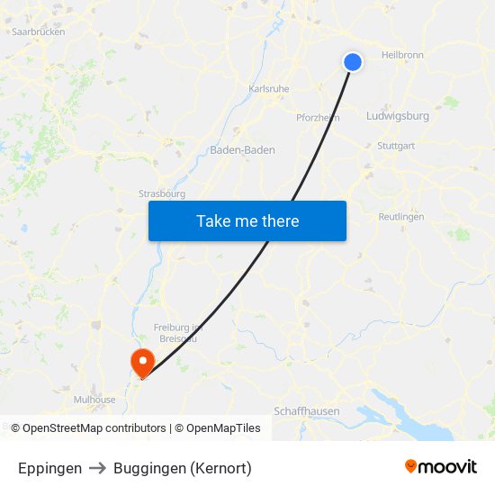 Eppingen to Buggingen (Kernort) map