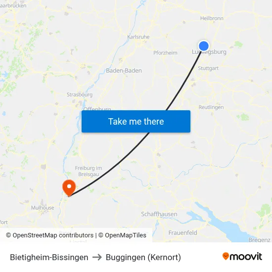 Bietigheim-Bissingen to Buggingen (Kernort) map