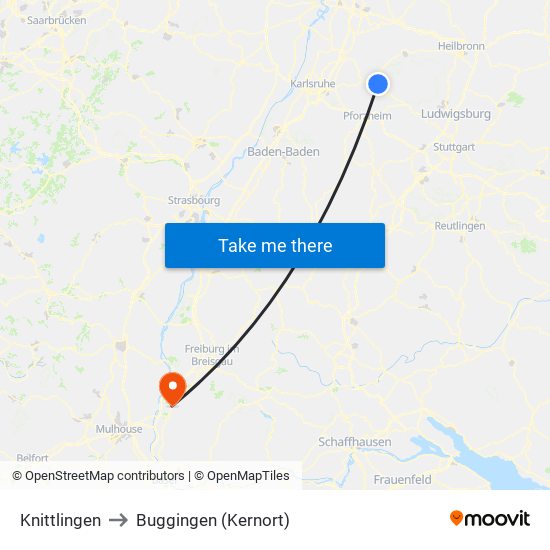 Knittlingen to Buggingen (Kernort) map