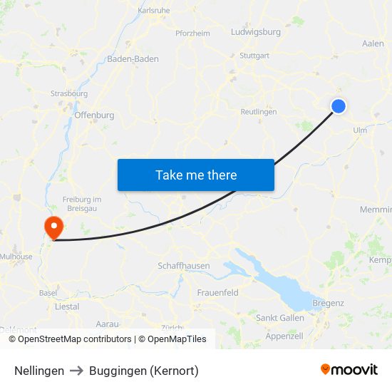 Nellingen to Buggingen (Kernort) map