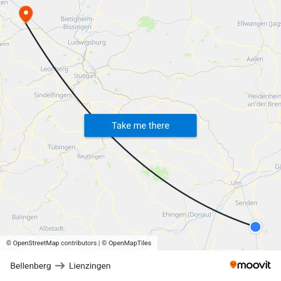 Bellenberg to Lienzingen map