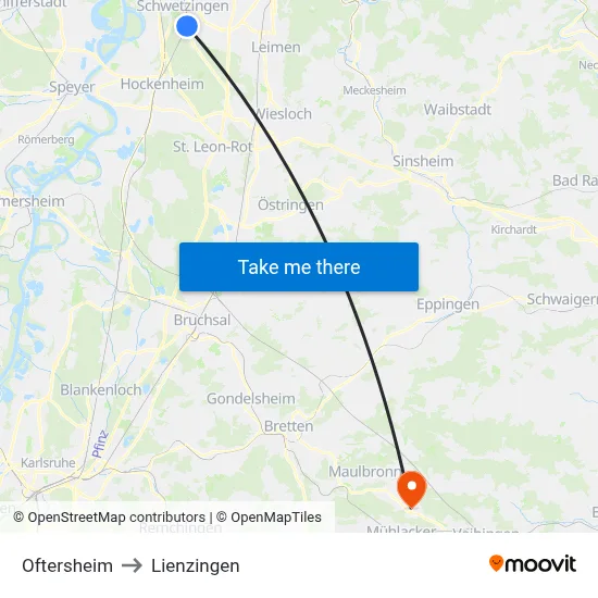 Oftersheim to Lienzingen map