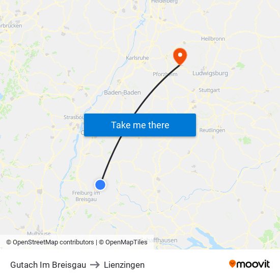 Gutach Im Breisgau to Lienzingen map