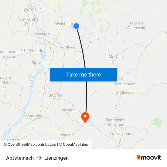 Abtsteinach to Lienzingen map