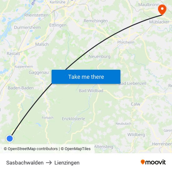 Sasbachwalden to Lienzingen map