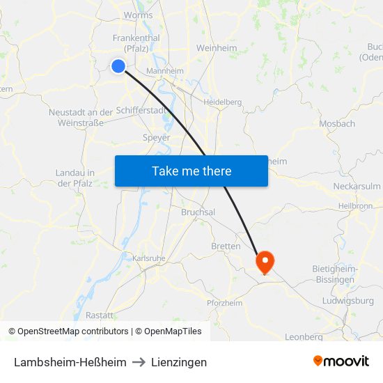 Lambsheim-Heßheim to Lienzingen map
