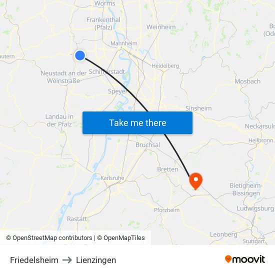 Friedelsheim to Lienzingen map