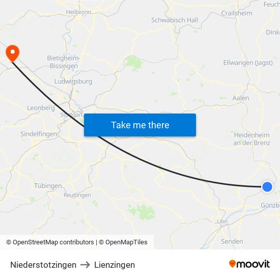 Niederstotzingen to Lienzingen map