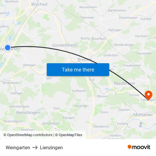 Weingarten to Lienzingen map