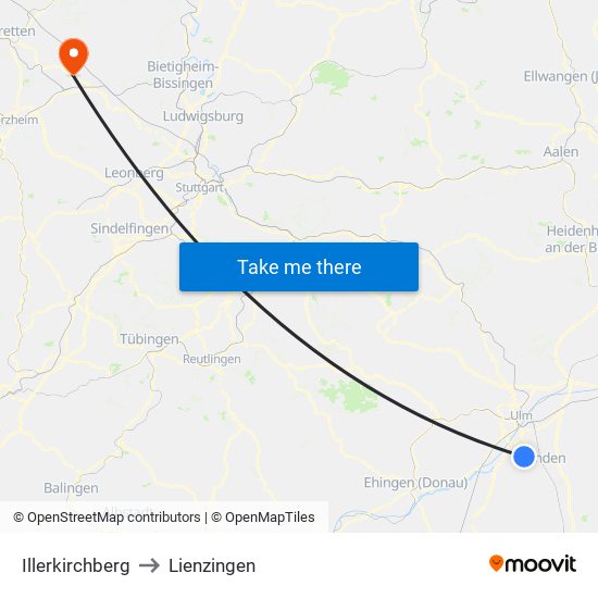 Illerkirchberg to Lienzingen map