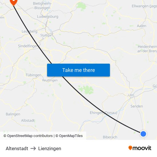 Altenstadt to Lienzingen map