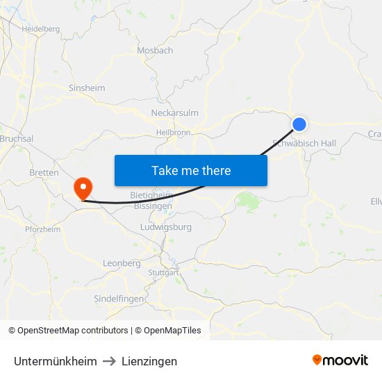 Untermünkheim to Lienzingen map