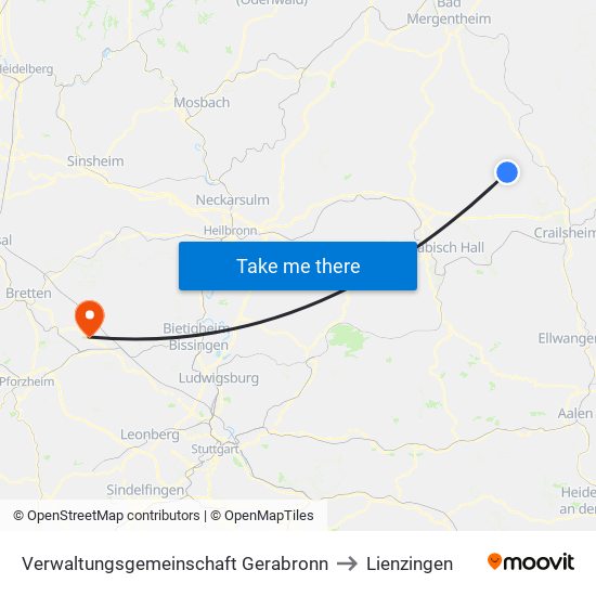 Verwaltungsgemeinschaft Gerabronn to Lienzingen map