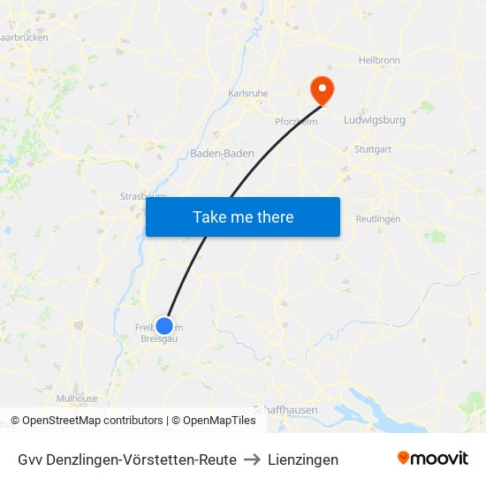 Gvv Denzlingen-Vörstetten-Reute to Lienzingen map