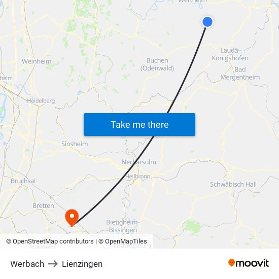 Werbach to Lienzingen map