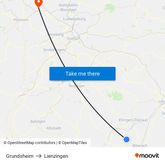 Grundsheim to Lienzingen map