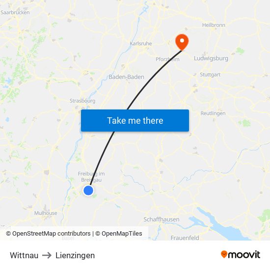 Wittnau to Lienzingen map