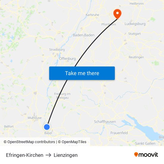 Efringen-Kirchen to Lienzingen map