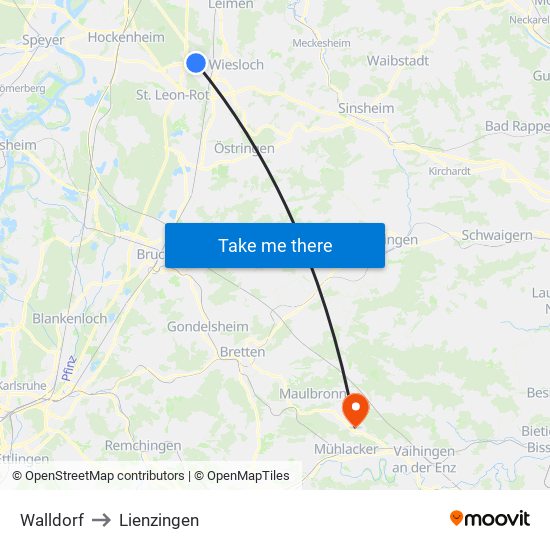 Walldorf to Lienzingen map