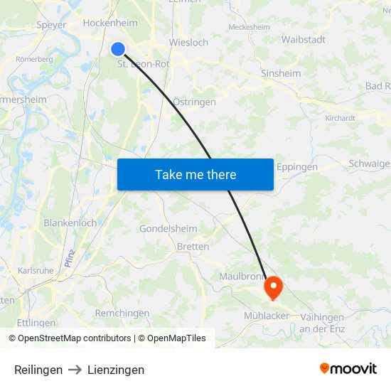 Reilingen to Lienzingen map